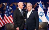 US President Joe Biden (left) with Prime Minister Benjamin Netanyahu in Tel Aviv on October 18, 2023. (Haim Zach/GPO)