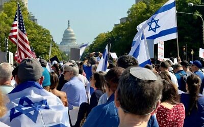Supporters of Israel protest near the US Capitol in Washington on October 13, 2023. (Daniel Slim/AFP)