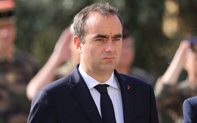 File: France's Defense Minister Sebastien Lecornu in Beirut on November 2, 2023 (ANWAR AMRO / AFP)
