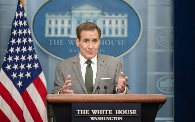 US National Security Council Coordinator for Strategic Communications John Kirby speaks during the daily briefing in the Brady Briefing Room of the White House in Washington, DC, on November 8, 2023. (ANDREW CABALLERO-REYNOLDS / AFP)