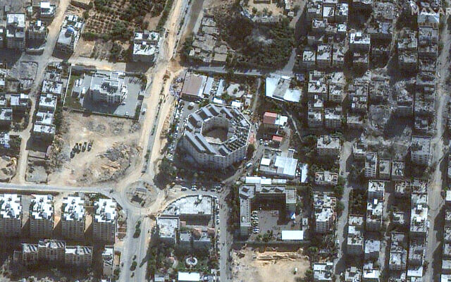 This handout satellite picture released by Maxar Technologies on November 12, 2023, shows the damage around the Indonesian Hospital in Beit Lahia in the Gaza Strip (Satellite image ©2023 Maxar Technologies / AFP)