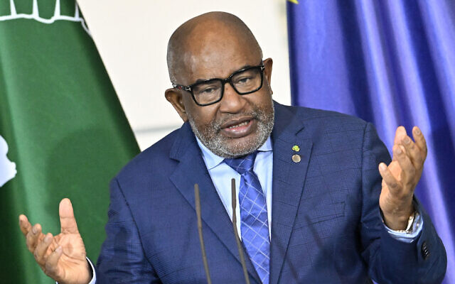The President of the Comoros and Chairperson of the African Union Azali Assoumani speaks during a press conference at the Chancellery in Berlin on November 20, 2023, during the G20 Compact with Africa conference. (Photo by Tobias SCHWARZ / AFP)