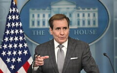 US National Security Council spokesman John Kirby speaks during the daily briefing at the White House in Washington, on November 30, 2023. (Andrew Caballero-Reynolds/AFP)
