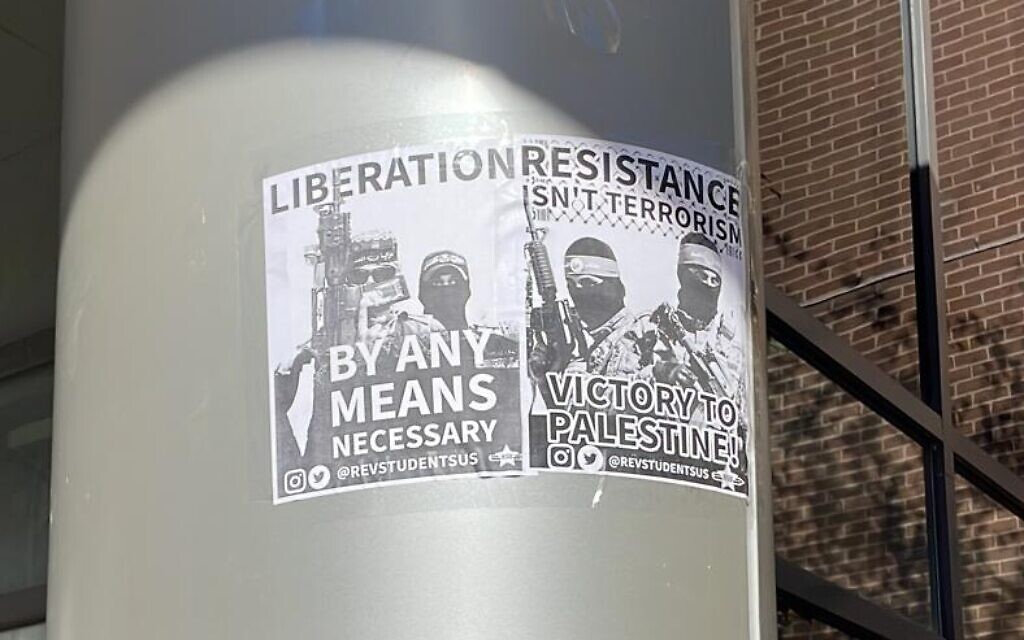 Posters supporting Hamas have been put up on the University of Connecticut campus. (Courtesy/ Jessica Baden)
