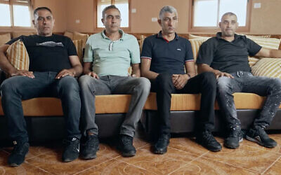 Four cousins from Rahat, including Ismail Ismail Alqrinawi (second from right), recount how they rescued dozens from Hamas terrorists on October 7, 2023. (screenshot courtesy Have You Seen the Horizon Lately)