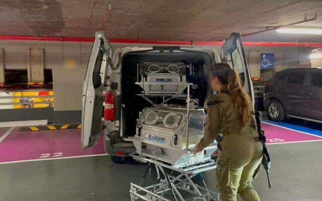 Incubators the IDF said are designated for transfer to Gaza in a photo released by the military on November 14, 2023. (IDF)