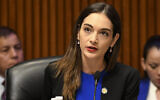 FILE - In this file photo from February 13, 2019, file photo, New York State Senator Julia Salazar speaks to state legislators during a public hearing in Albany, New York. (AP Photo/Hans Pennink, File)