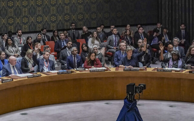 United Nations Security Council vote on a new US resolution on the Israel-Hamas war, which was vetoed with Russia voting against, Wednesday, October 25, 2023, at UN headquarters. (AP Photo/Bebeto Matthews)
