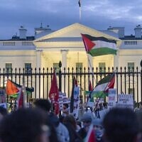 Activists protest outside of the White House during a pro-Palestinian demonstration in Washington, November 4, 2023. (AP/Jose Luis Magana)
