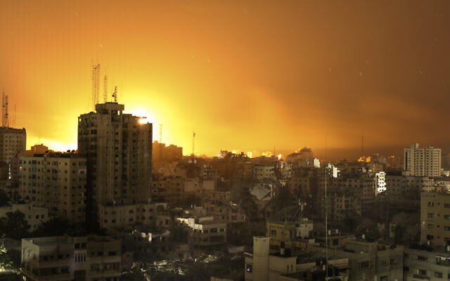 Fire and smoke rises from buildings following Israeli airstrikes on Gaza City, Sunday, Nov. 5, 2023. (AP/Abed Khaled)