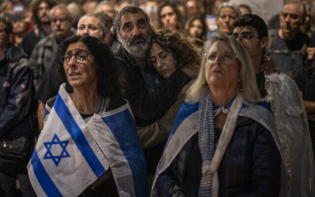 People demonstrate against Prime Minister Benjamin Netanyahu's government outside the Knesset in Jerusalem, Nov. 7, 2023. (AP Photo/Bernat Armangue)