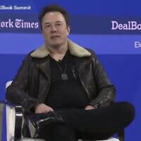Screen capture from video of X owner Elon Musk during a live audience interview, November 29, 2023. (X. Used in accordance with Clause 27a of the Copyright Law)