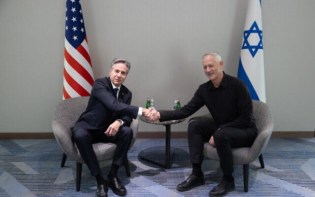 US Secretary of State Antony Blinken meets with Minister Benny Gantz in Tel Aviv on November 3, 2023. (State Department)