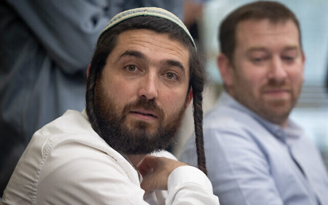 Religious Zionist MK Zvi Succot attends a party meeting at the Knesset, January 23, 2023. (Yonatan Sindel/Flash90)