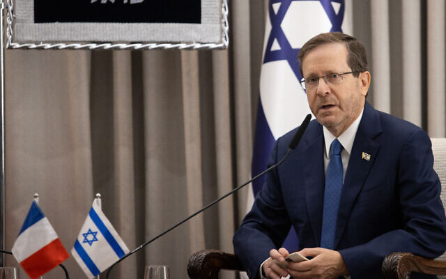 President Isaac Herzog at the President's Residence in Jerusalem on October 24, 2023. (Oren Ben Hakoon/Pool)