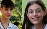 Noam, left, and Alma Or, two siblings taken captive by Hamas terrorists on October 7, 2023 from their home in Kibbutz Be'eri, and released on November 26, 2023 (Courtesy)