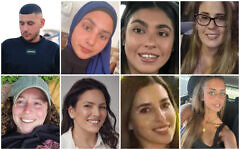Israeli hostages released on November 30, 2023: Top L-R: Siblings Bilal and Aisha Ziyadne, Ilana Gritzewsky, Nili Margalit; bottom: Shani Goren, Amit Soussana, Sapir Cohen, Mia Schem. (Courtesy; combination image: Times of Israel)