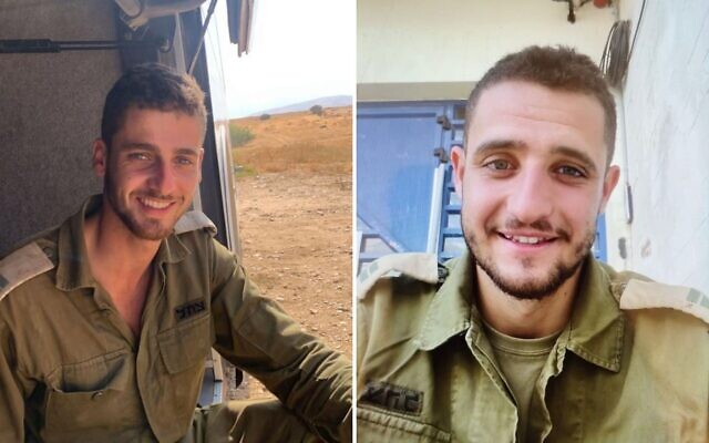 This composite photo shows Cpt. Asaf Master, 22, left, and Cpt. Kfir Itzhak Franco, 22, who were killed fighting against Hamas terrorists in the Gaza Strip on November 15, 2023. (Israel Defense Forces)