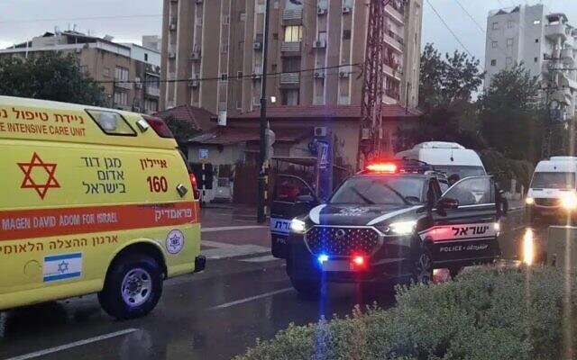 The scene of a hit-and-run accident in the city of Rishon Lezion where a woman was killed, November 20, 2023. (Magen David Adom)