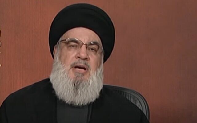 Hezbollah leader Hassan Nasrallah speaks from Lebanon, November 3, 2023 (Screenshot used in accordance with Clause 27a of the Copyright Law)