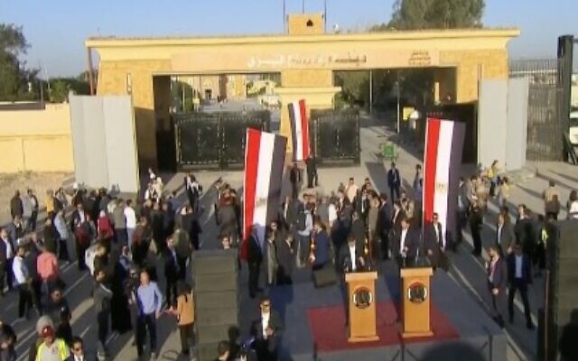 The prime ministers of Belgium and Spain Alexander De Croo and Pedro Sánchez hold a press conference at Egypt's Rafah crossing on November 24, 2023. (Screen capture/12)