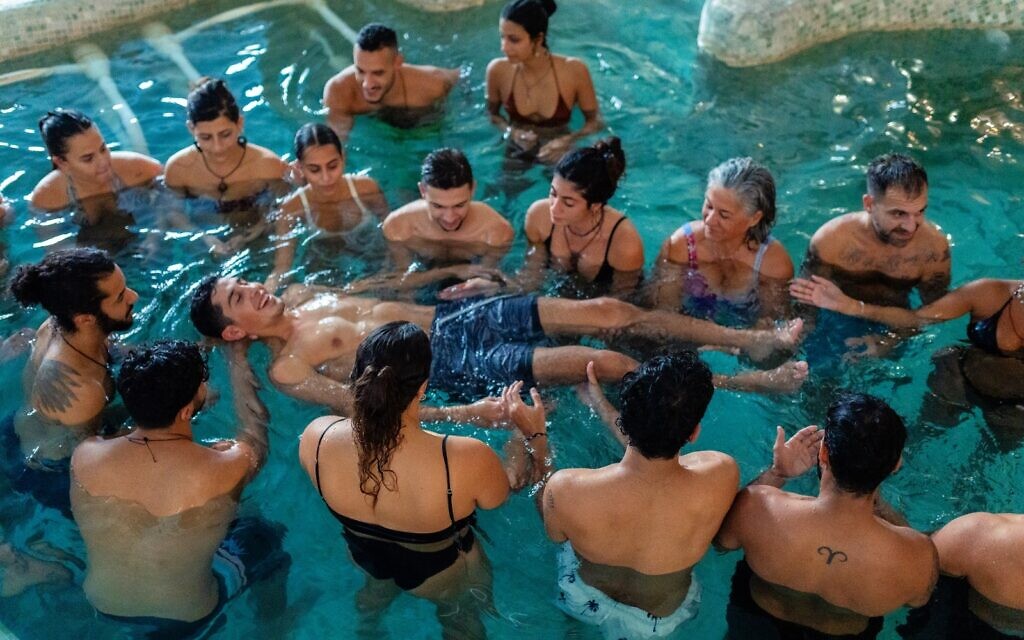 Supernova party survivors in a water therapy session at the Secret Forest retreat center in Cyprus, in an undated photo. (courtesy)