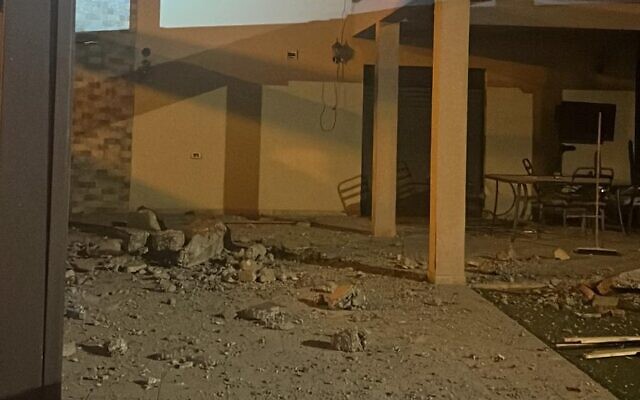 Damage to a home following a rocket impact, as seen in Kiryat Shmona, November 5, 2023. (Kiryat Shmona municipality)