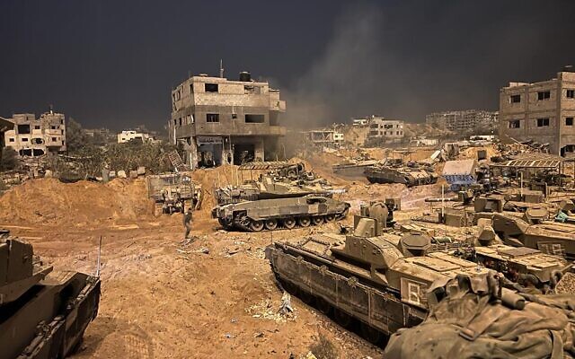 An Israeli armored vehicle operates inside the Gaza Strip, November 1, 2023. (Israel Defense Forces)