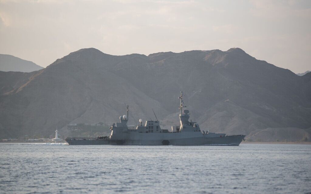 An Israeli Navy missile boat is seen off the coast of Eilat, October 31, 2023. (Israel Defense Forces)