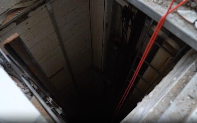 A tunnel shaft found by IDF forces leading to underneath Gaza City's Rantisi Hospital, in a photo released by the military on November 13, 2023. (Israel Defense Forces)