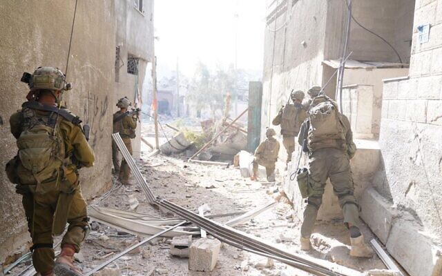 Troops of the 162nd Division operate in the Gaza Strip, in an image published by the IDF on November 14, 2023. (Israel Defense Forces)