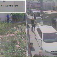 A stolen IDF vehicle is seen at Gaza City's Shifa Hospital, as seen on surveillance footage from October 7, 2023. (IDF)