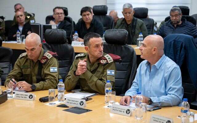 IDF Chief of Staff Herzi Halevi, center,, meets with northern municipal heads on November 28, 2023 (Israel Defense Forces)