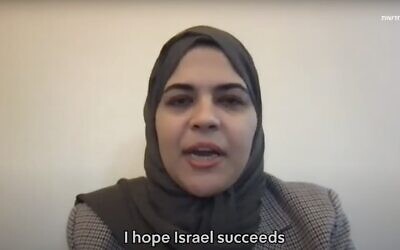 Screen capture from video of Egyptian author and liberal democracy campaigner Dalia Ziada during an interview with the Kan public broadcaster, November 22, 2023.