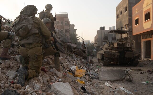 A handout photo shows IDF soldiers operating in the Gaza Strip, in pictures distributed on November 6, 2023. (Israel Defense Forces)