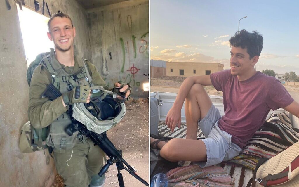 Sergeant Binyamin Meir Airley, 21, left, and Captain (res.) Roey Biber, 28, right, were killed in battle in northern Gaza on November 18, 2023. (Israel Defense Forces)