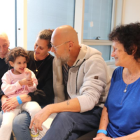 File - Avigail Idan is reunited with her aunt Liron, uncle Zuli and grandparents Shlomit and Eitan at the Schneider children's hospital on November 27, 2023. (Schneider Medical Center)