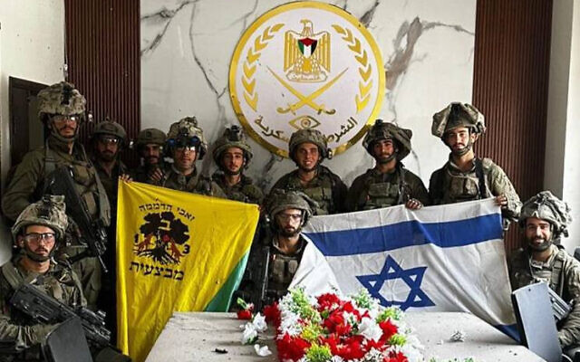 This undated photo shows troops of the IDF's Golani Brigade inside Hamas's military police headquarters in the Gaza Strip, after capturing the site. (Used in accordance with Clause 27a of the Copyright Law)