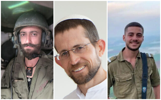 Left to right: Gil Pishitz, Uriah Mash, Beni Wais, who were killed during fighting in the Gaza Strip on November 2, 2023. (Israel Defense Forces)