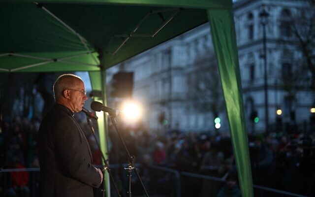 Archbishop of Canterbury Justin Welby addresses the 'Building Bridges, Together for Humanity' vigil in central London on December 3, 2023. (HENRY NICHOLLS / AFP)