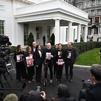 Family members of US-Israeli hostages held by Hamas speak to the press outside the White House in Washington, December 13, 2023, after a meeting with US President Joe Biden. (Jim WATSON / AFP)
