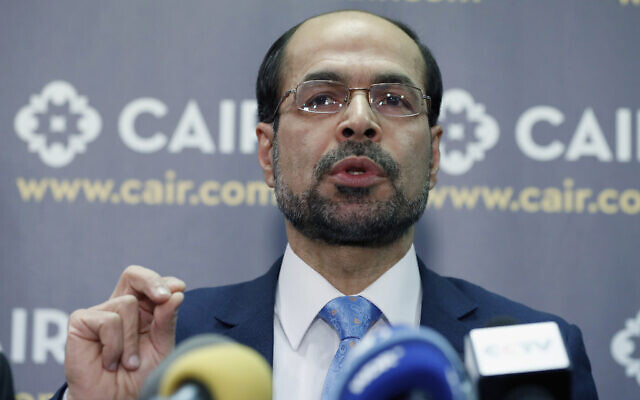 File: Council on American-Islamic Relations (CAIR) national executive director Nihad Awad speaks during a news conference, Jan. 30, 2017, in Washington. (AP Photo/Alex Brandon)
