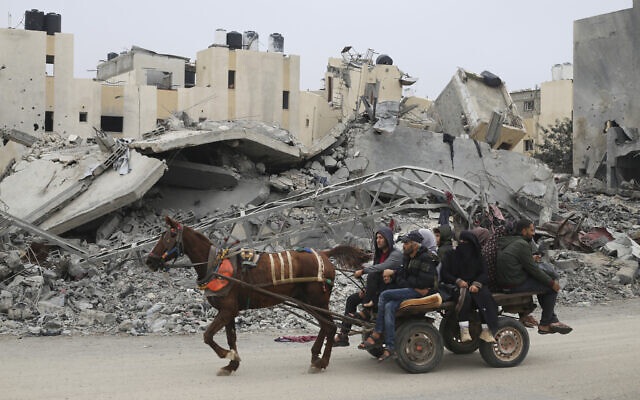 Palestinians arrive in Rafah, in the southern Gaza Strip, December 5, 2023. (AP/Hatem Ali)
