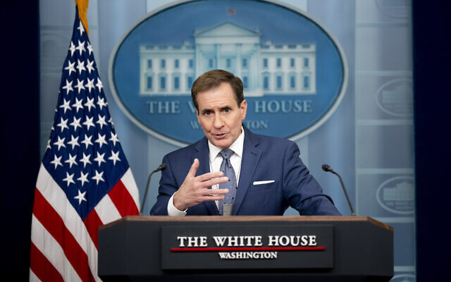 National Security Council spokesman John Kirby speaks at a press briefing at the White House in Washington, December 13, 2023. (AP Photo/Andrew Harnik)