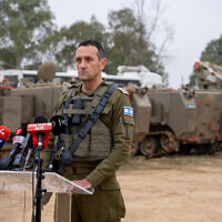 IDF Chief of Staff Lt. Gen. Herzi Halevi speaks to the press from southern Israel, December 5, 2023. (Emanuel Fabian/Times of Israel)