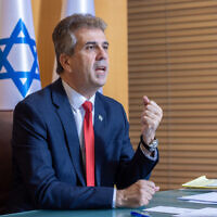 File: Foreign Minister Eli Cohen seen during an interview in Jerusalem, June 12, 2023 (Yossi Aloni/Flash90)