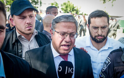 National Security Minister Itamar Ben Gvir in southern Tel Aviv, September 3, 2023. (Avshalom Sassoni/Flash90)