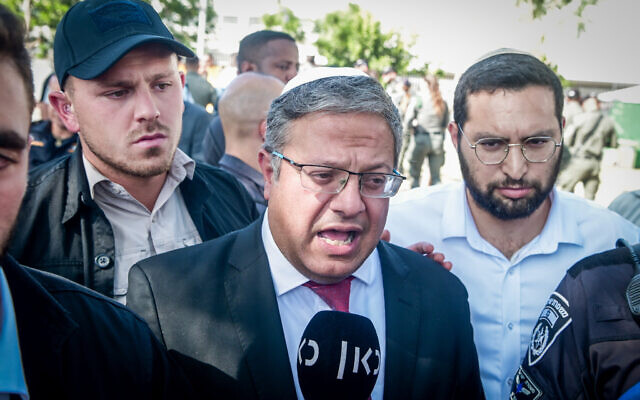 National Security Minister Itamar Ben Gvir in southern Tel Aviv, September 3, 2023. (Avshalom Sassoni/Flash90)
