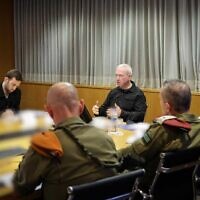 Defense Minister Yoav Gallant attends a situational assessment regarding the security situation on Israel's northern border, December 5, 2023. (Ariel Hermoni/Israel Defense Ministry)