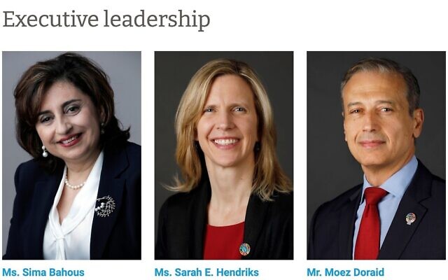 Executive leadership of UN Women, from left: Sima Bahous, Sarah Hendriks, and Moez Doraid (UN Women Screenshot)